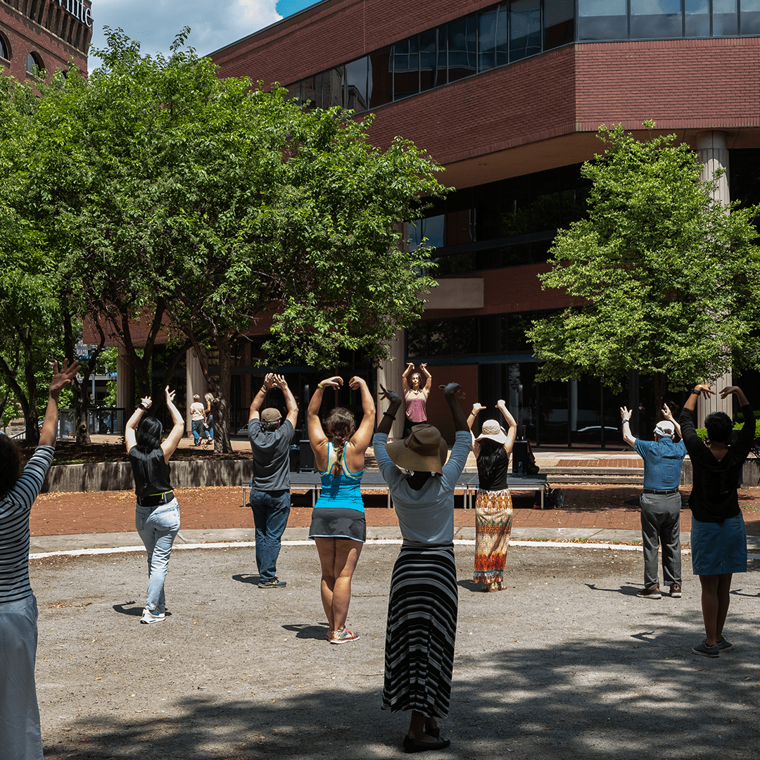 Flamenco Pittsburgh leads an outdoor dance class at Allegheny Landing Park in the summer of 2022
