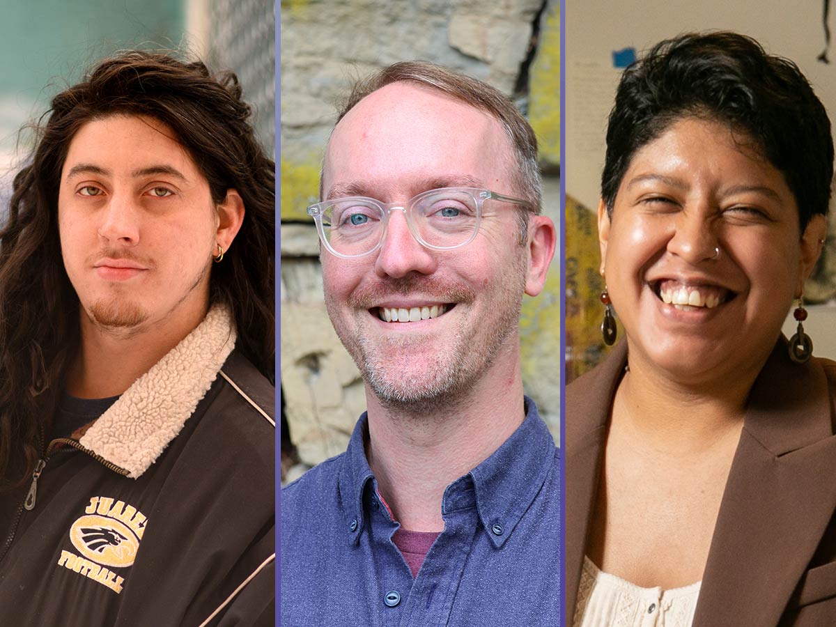 Headshots of portfolio reviewers from left to right: Max Gonzales, David Bernabo, and Katherine Miranda.