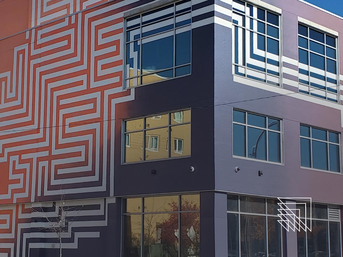 Exterior artwork on Duolingo building in East Liberty.