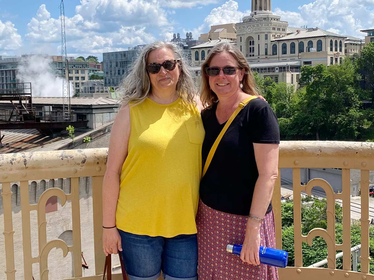 Sherrie Flick and Hattie Fletcher pose together in Oakland in Pittsburgh.